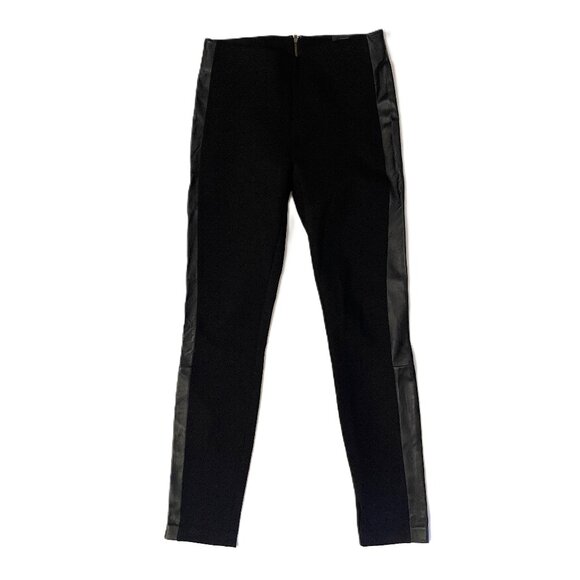 J Crew Pixie Pant Leggings Leather Tuxedo Stripe sz 6 Black Exposed Back Zipper - Picture 1 of 12